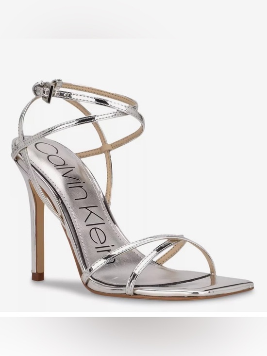 Calvin Klein Shoes - EUC CALVIN KLEIN TEGIN SILVER METALLIC STILETTO DRESS SANDAL SIZE 8M